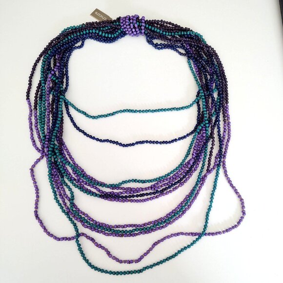 Green, shades of purple and blue layered multi strand beaded necklace - Picture 11 of 13